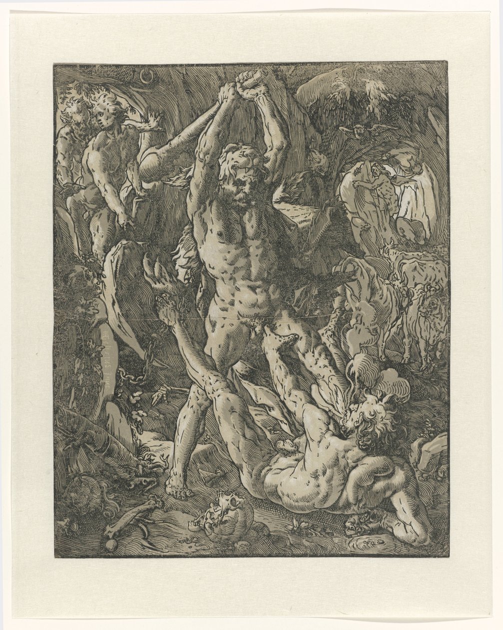 Hercules porazil Cacus Herkules a Cacus od Hendrick Goltzius