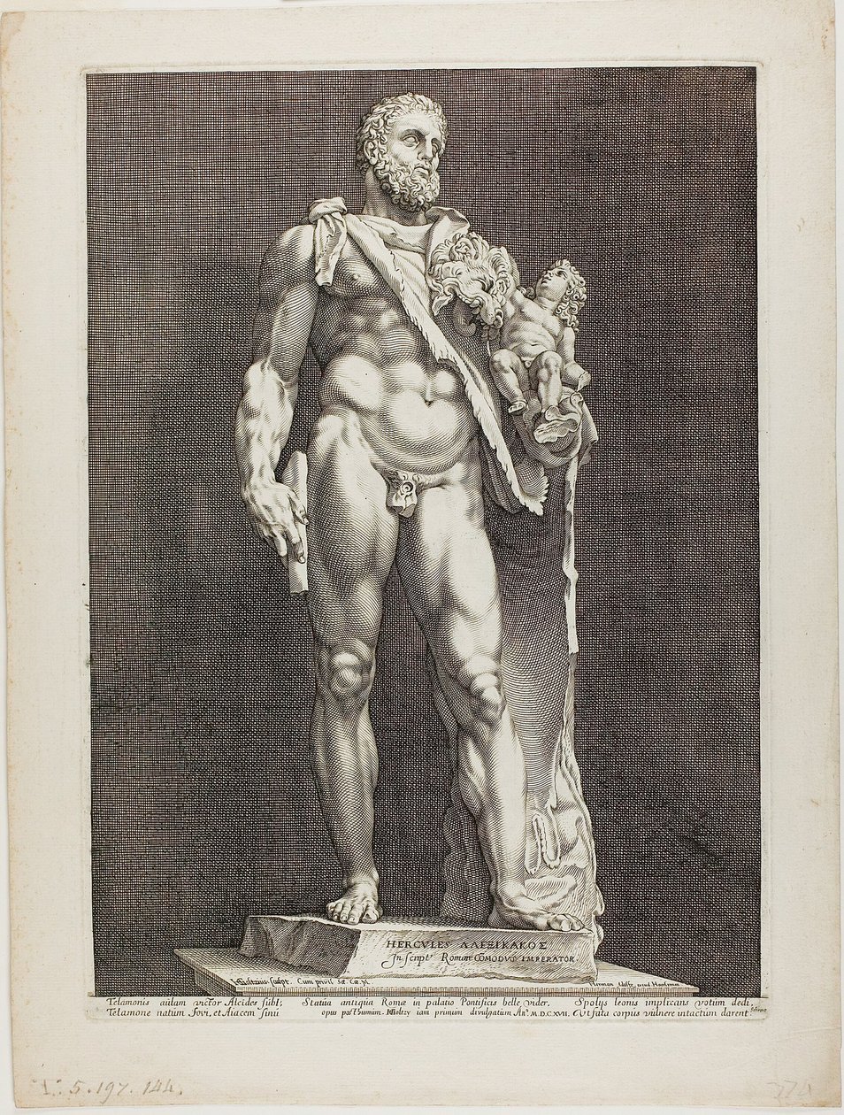 Hercules a Telephos, deska dva ze Tří slavných antických soch od Hendrick Goltzius