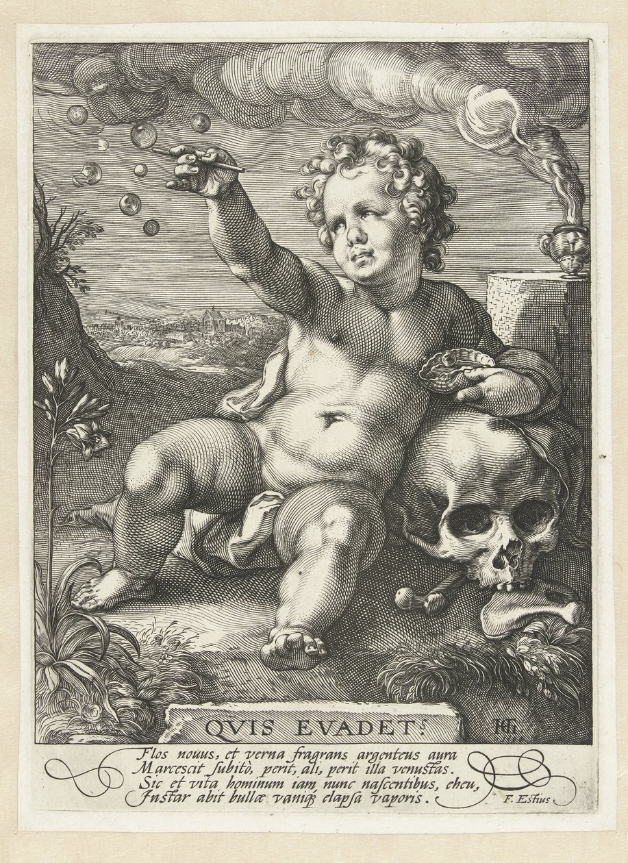 Homo bulla Kdo unikl? (název na objektu) od Hendrick Goltzius