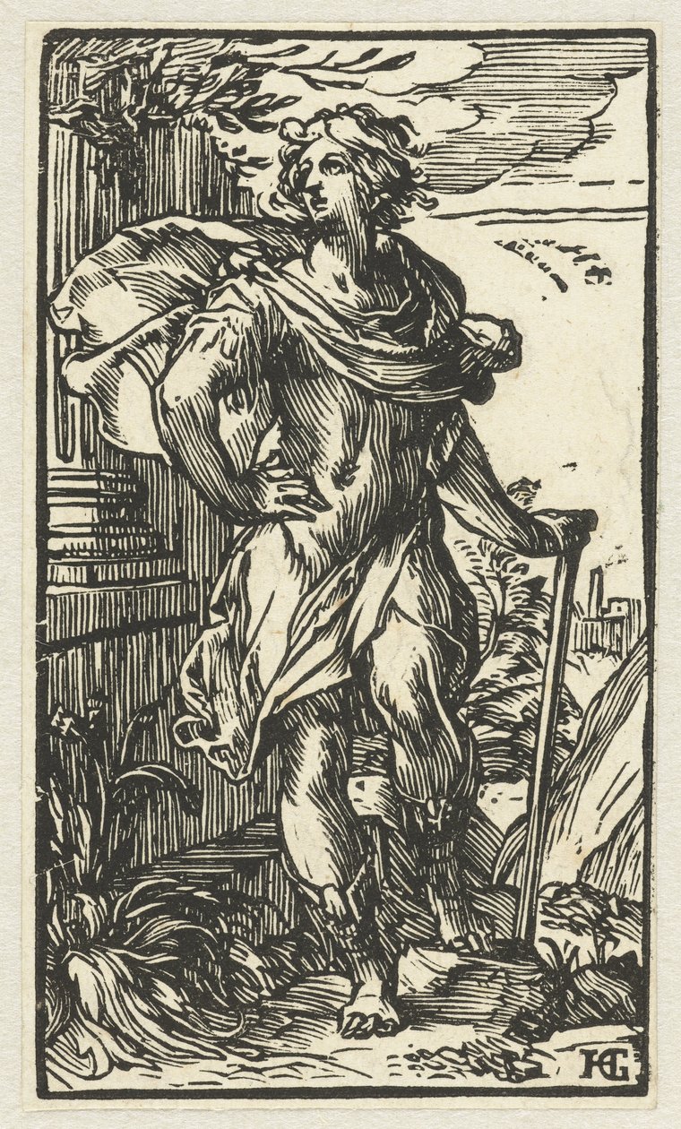 Mladý muž s vycházkovou holí od Hendrick Goltzius