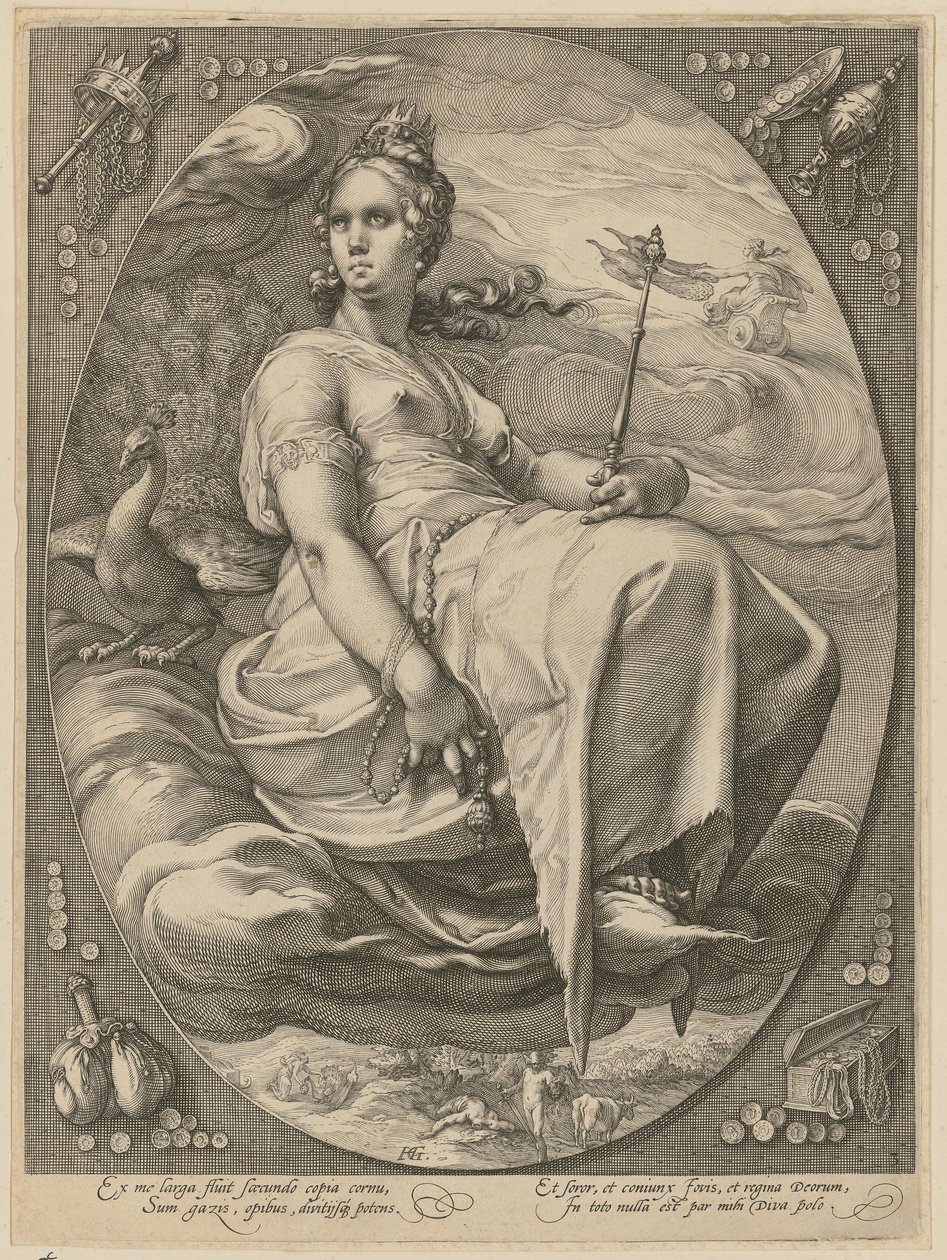 Juno, list 3 ze série „Tři bohyně“ od Hendrick Goltzius