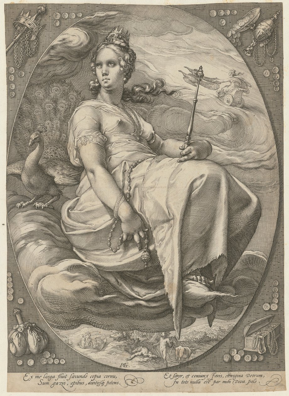 Juno, list 3 ze série „Tři bohyně“ od Hendrick Goltzius