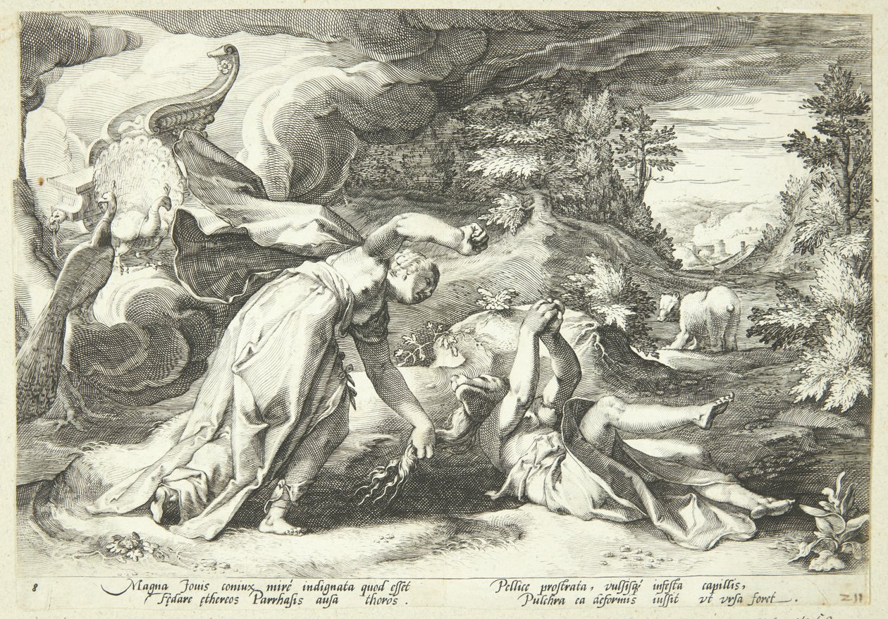 Juno promění Kallisto v medvěda od Hendrick Goltzius
