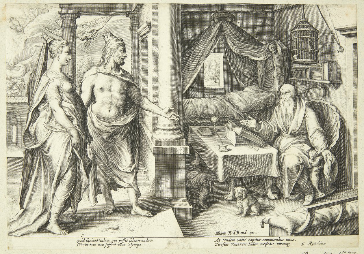 Jupiter a Juno konzultují Teiresias od Hendrick Goltzius