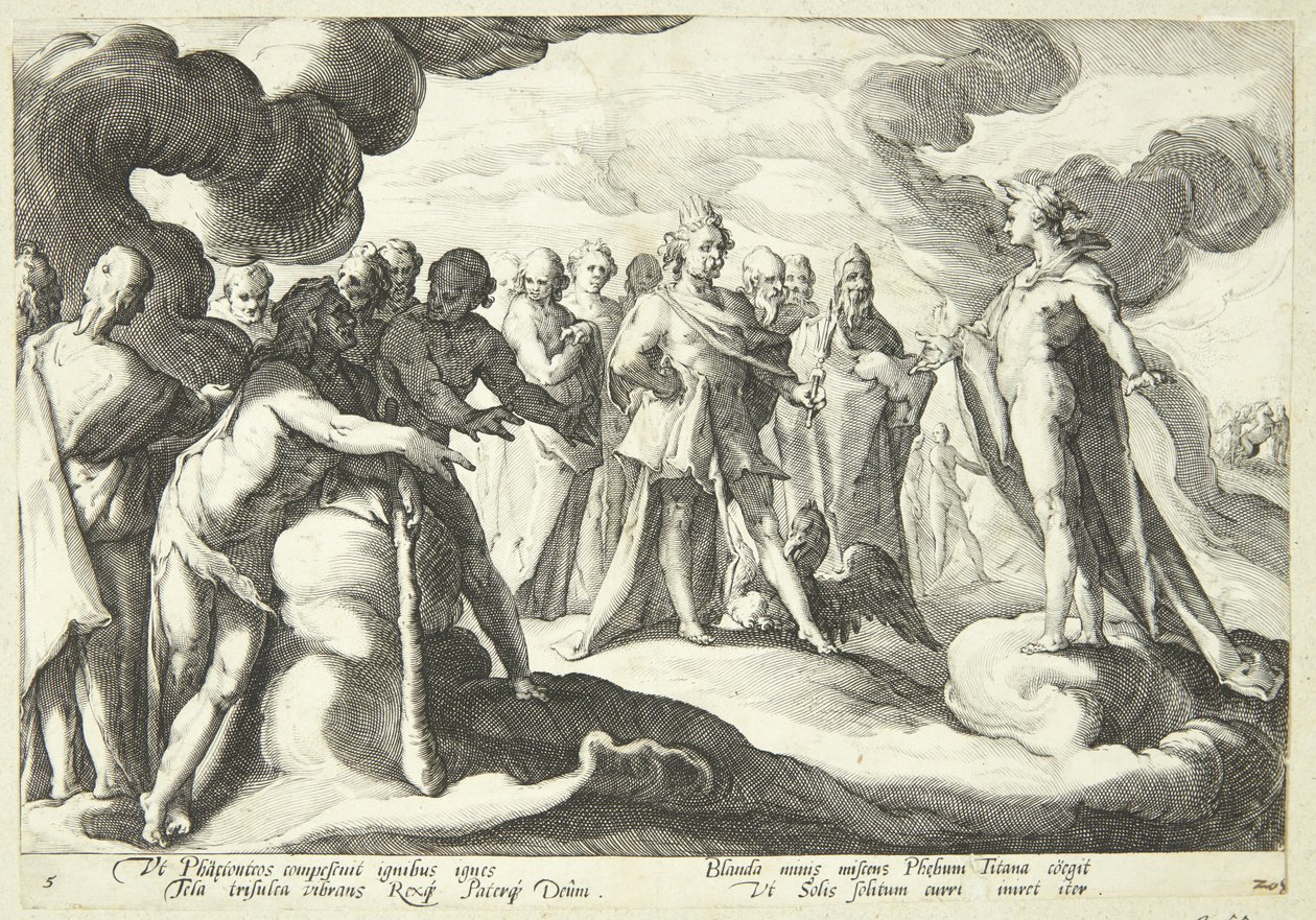 Jupiter a bohové žádají Hélia, aby obnovil kontrolu nad slunečním vozem od Hendrick Goltzius