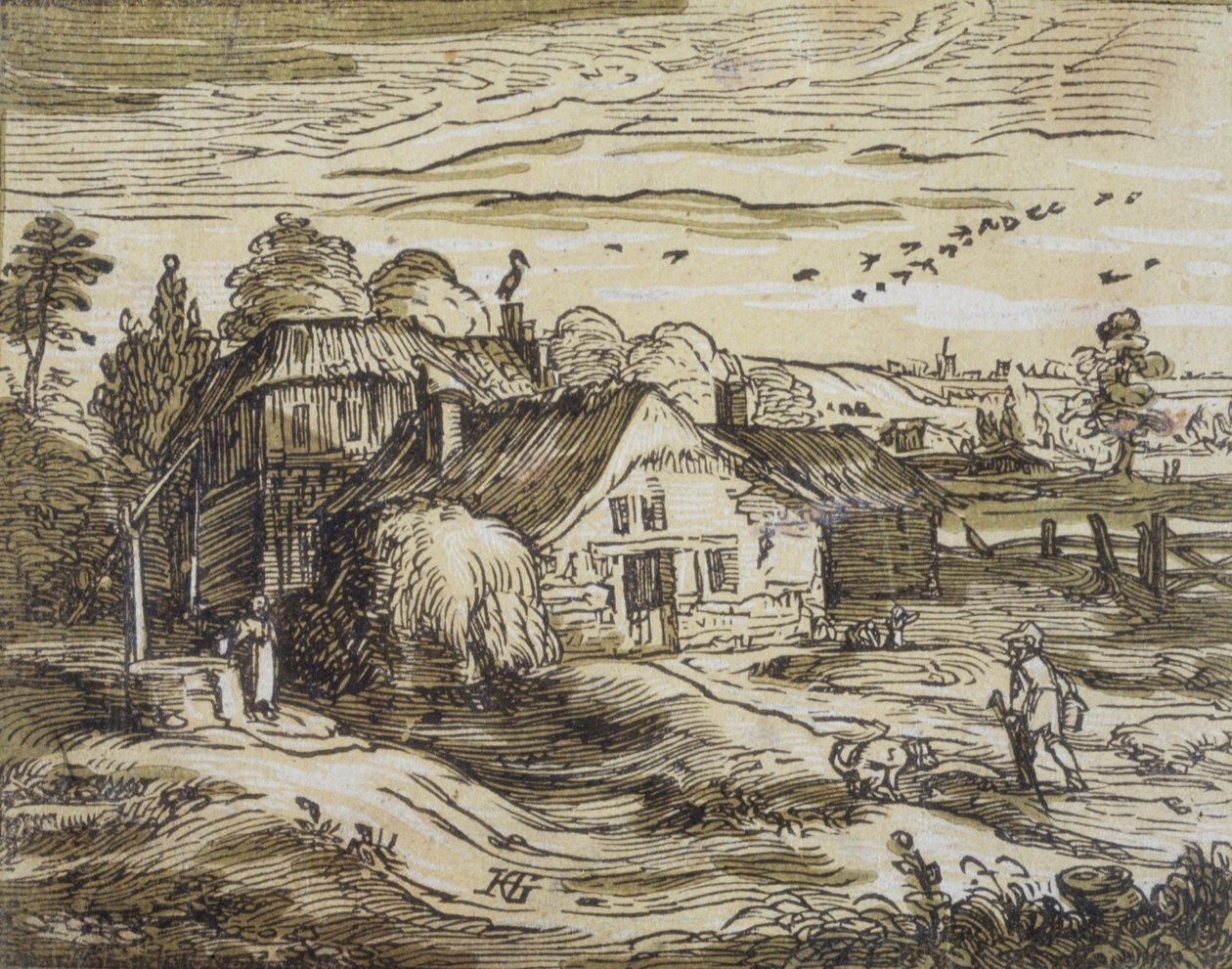 Krajina s rolnickým obydlím od Hendrick Goltzius