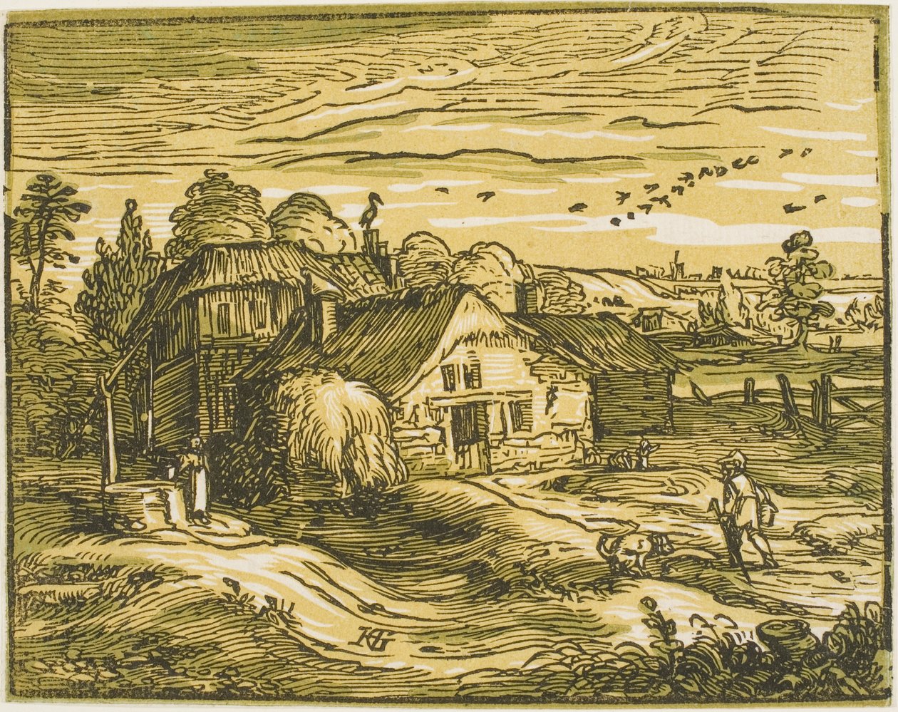 Krajina se statkem, ze čtyř malých krajin od Hendrick Goltzius
