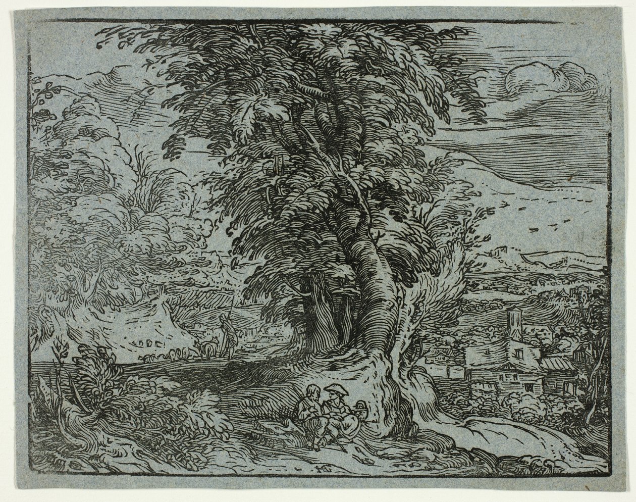 Krajina s pastýřským párem ze čtyř malých krajin od Hendrick Goltzius