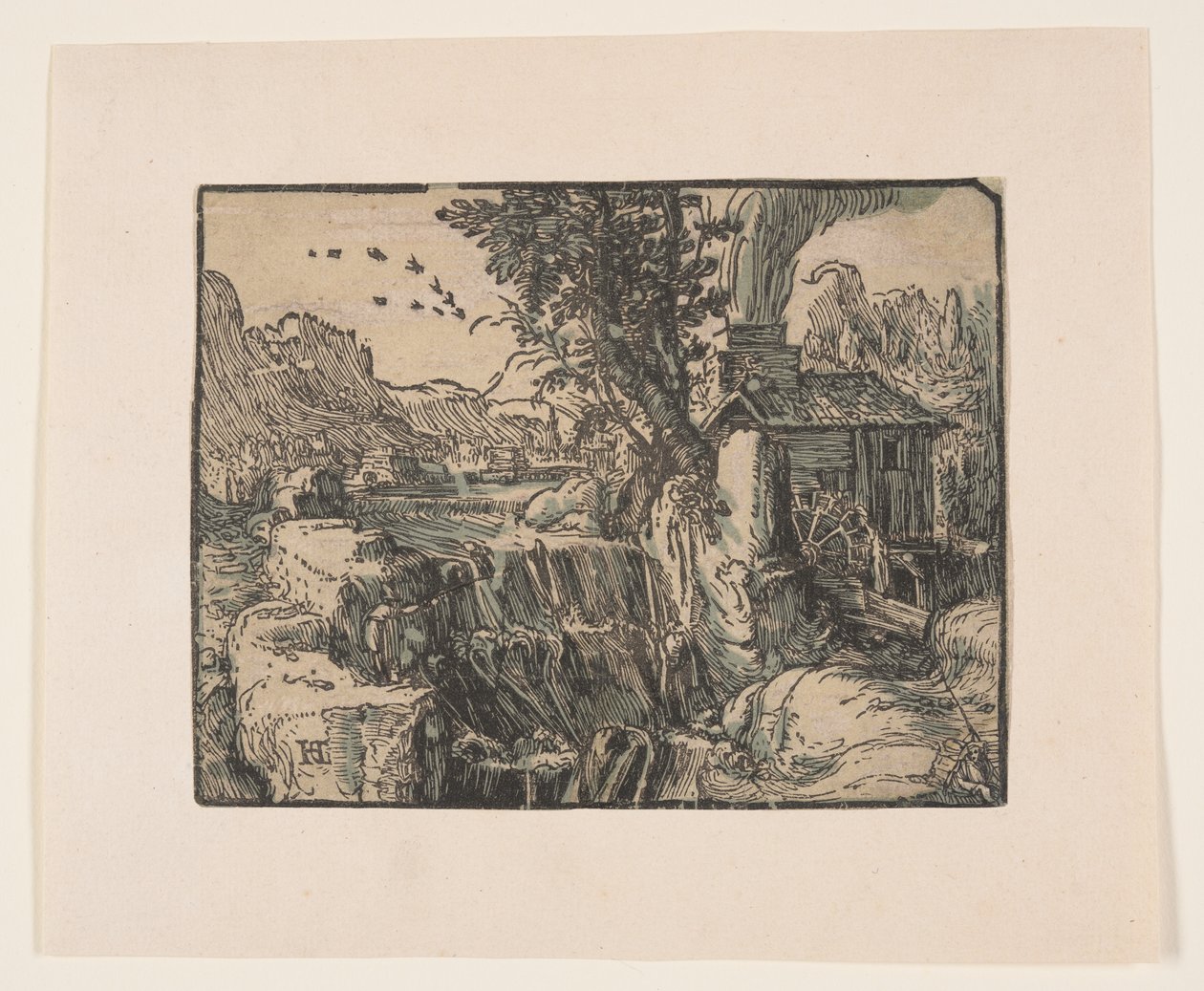 Krajina s vodopádem od Hendrick Goltzius