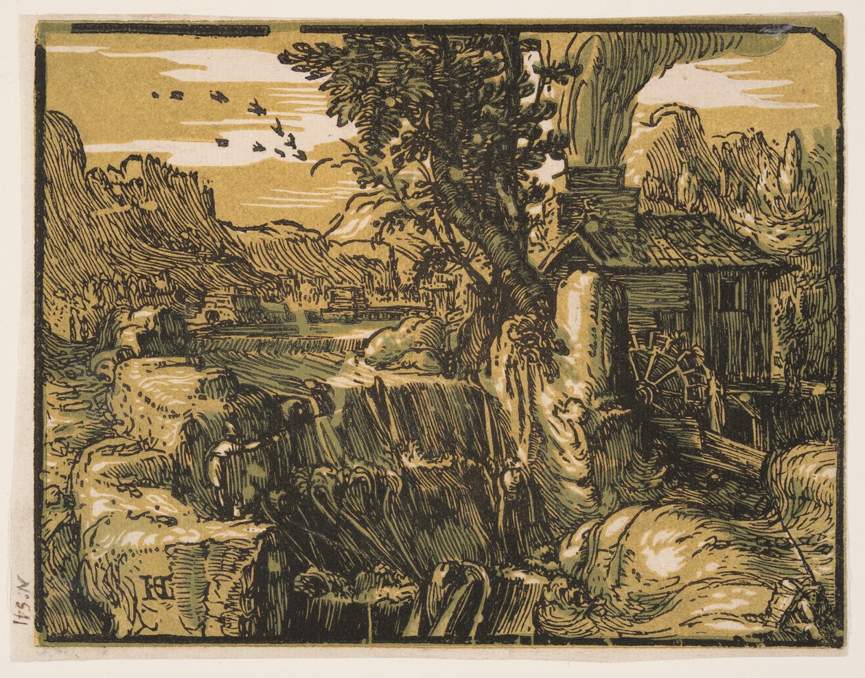 Krajina s vodopádem od Hendrick Goltzius