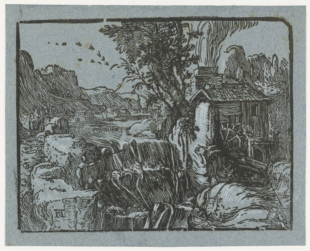 Krajina s vodopádem Čtyři malé krajiny (název série) od Hendrick Goltzius
