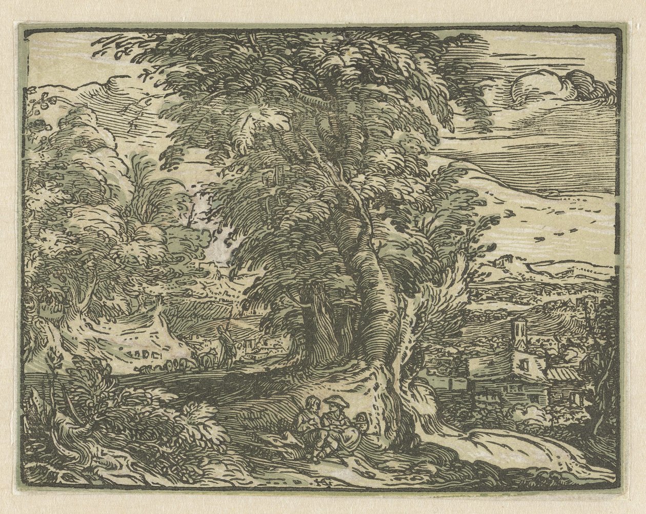 Krajina s sedící pár Čtyři malé krajiny (název série) od Hendrick Goltzius