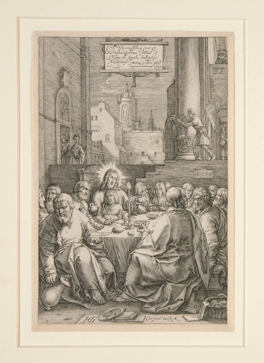 Poslední večeře, z The Passion, č. 1 v sérii 12 rytin od Hendrick Goltzius