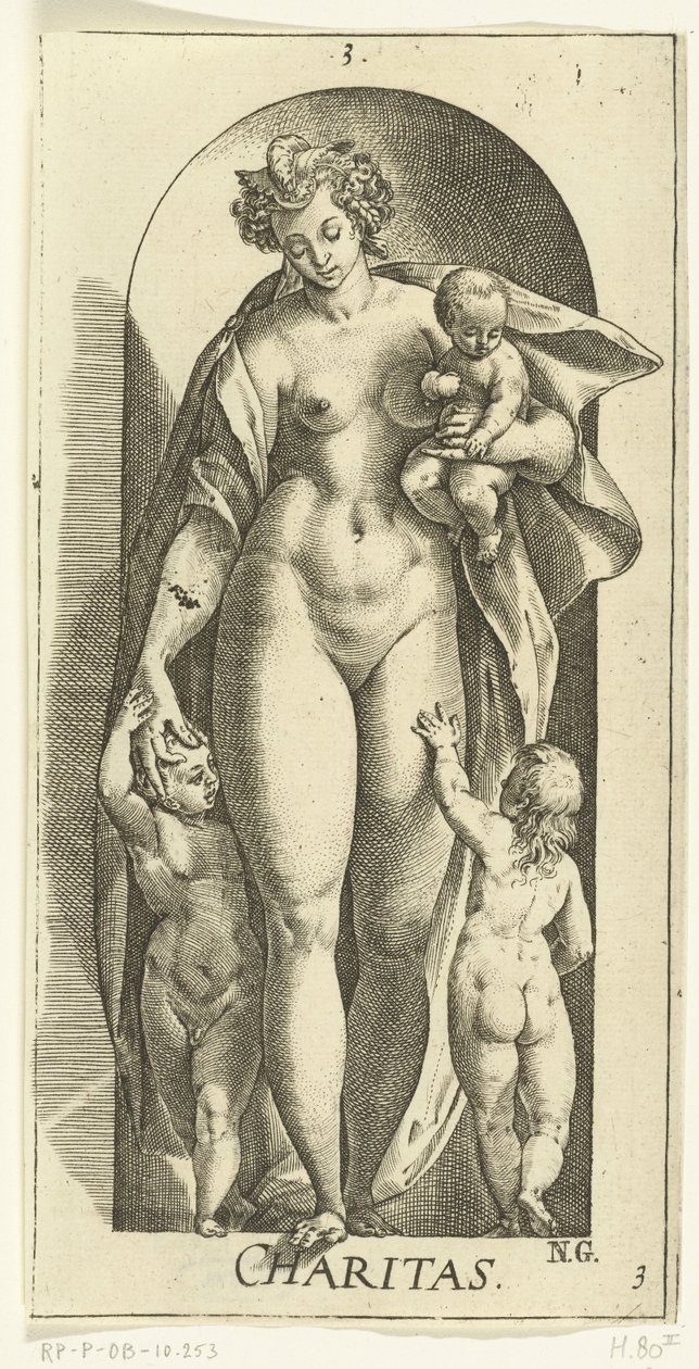 Milovat Charita (titul na předmětu) Sedm ctností (název série) od Hendrick Goltzius