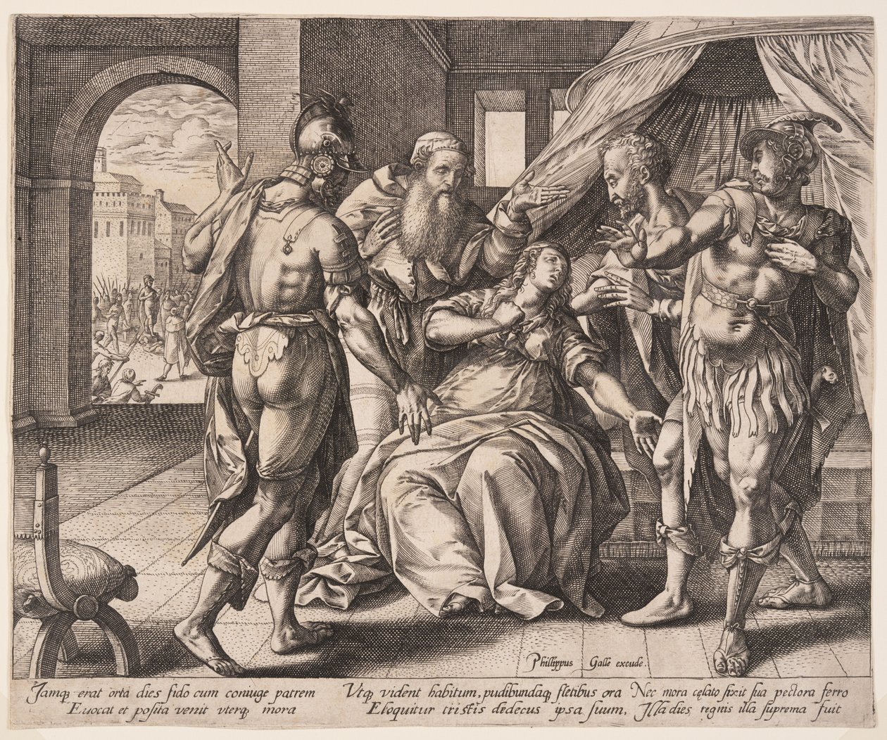 Lukrécie se zabíjí, z knihy Příběh Lukrécie od Hendrick Goltzius