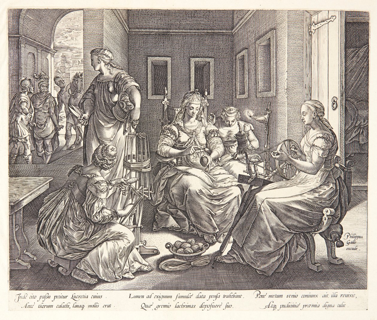 Lucretia přede se svými dvorními dámami od Hendrick Goltzius