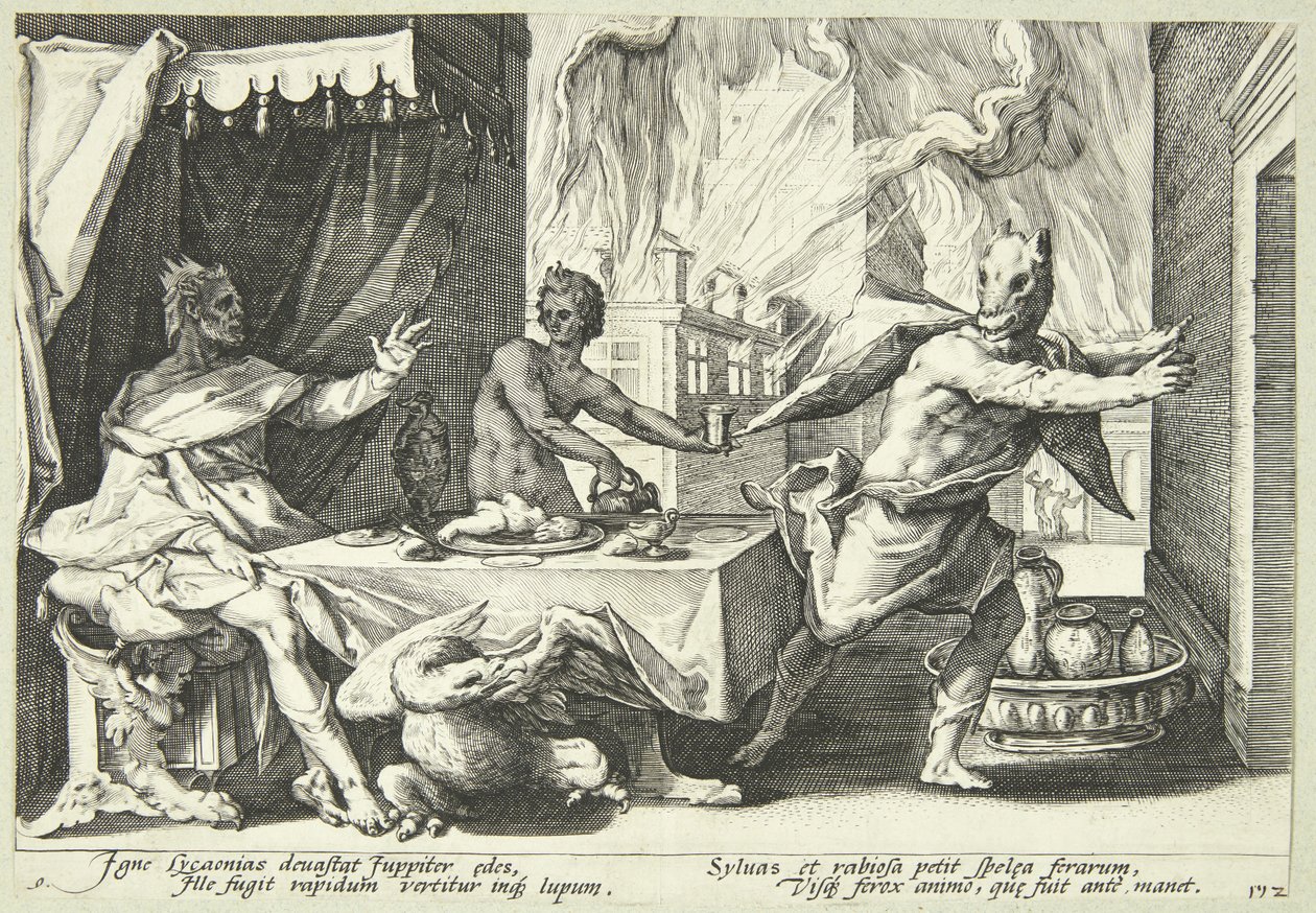 Lykaon se promění ve vlka od Hendrick Goltzius