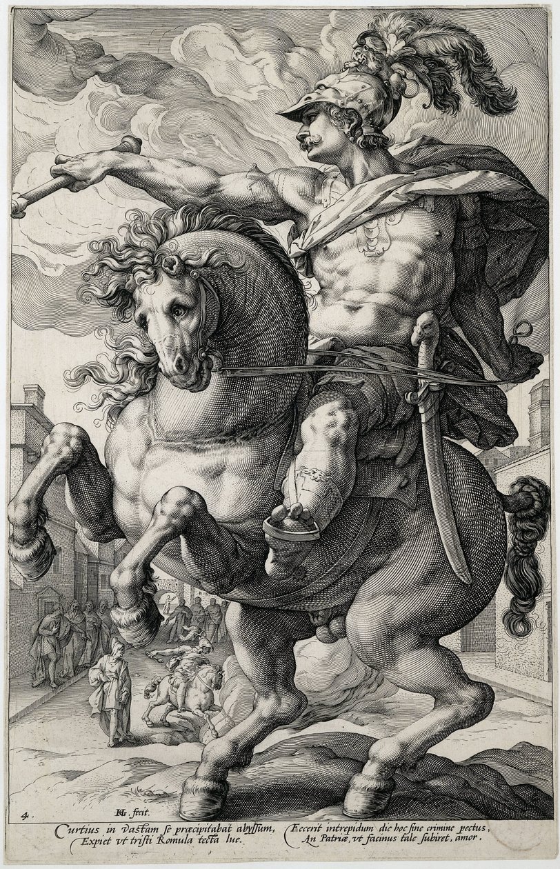 Marcus Curtius Římští hrdinové (název série) od Hendrick Goltzius