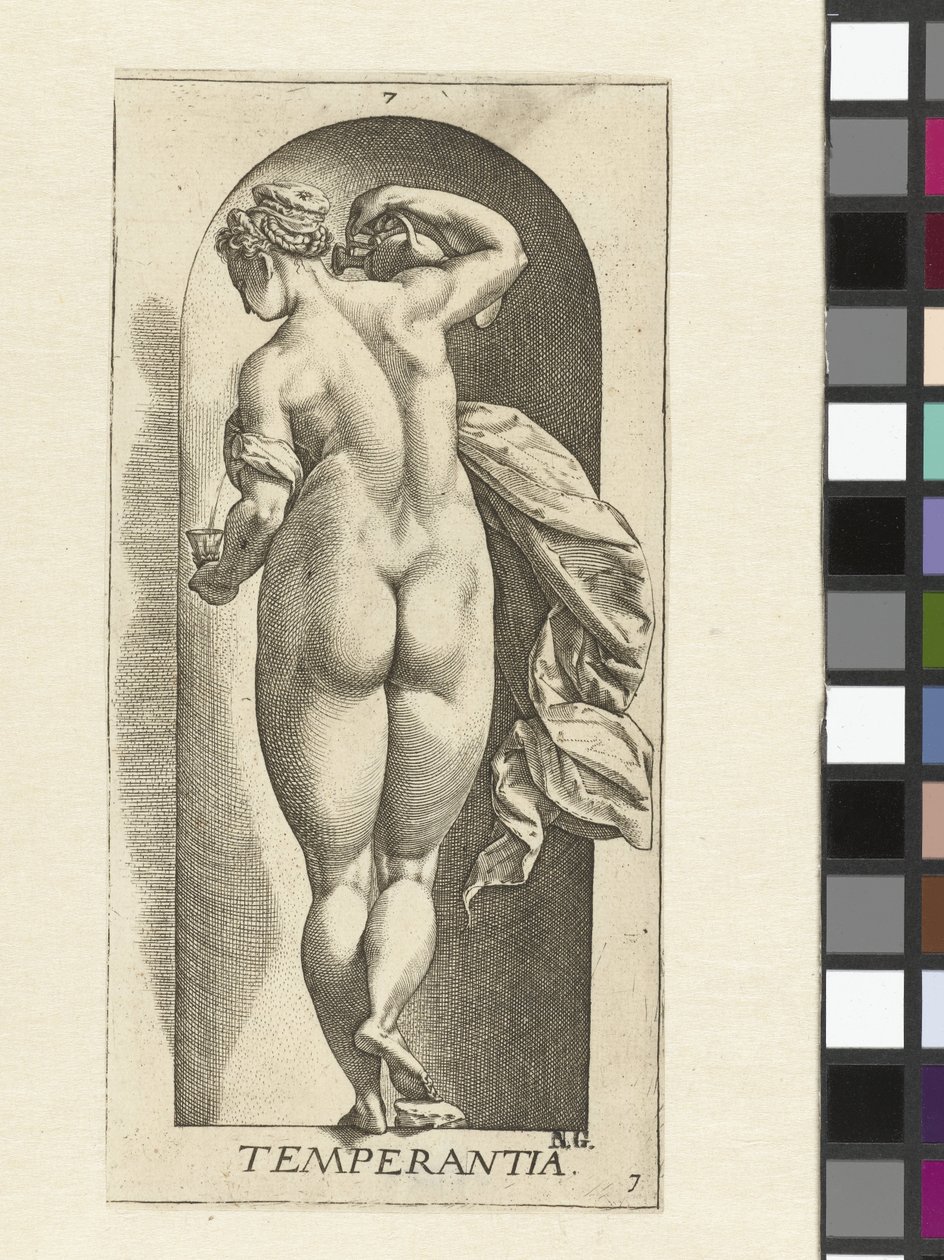 střídmost Temperance (název na předmětu) Sedm ctností (název série) od Hendrick Goltzius