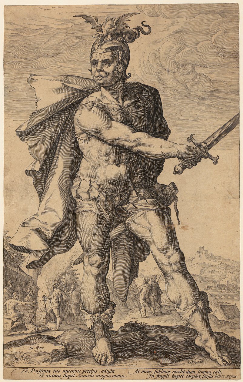 Mucius Scaevola, list 3 ze série „Římští hrdinové“ od Hendrick Goltzius