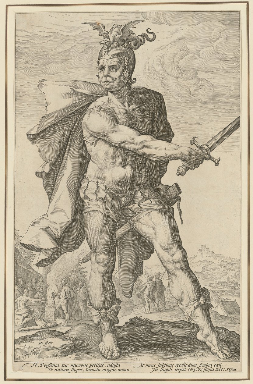 Mucius Scaevola, list 3 ze série „Římští hrdinové“ od Hendrick Goltzius