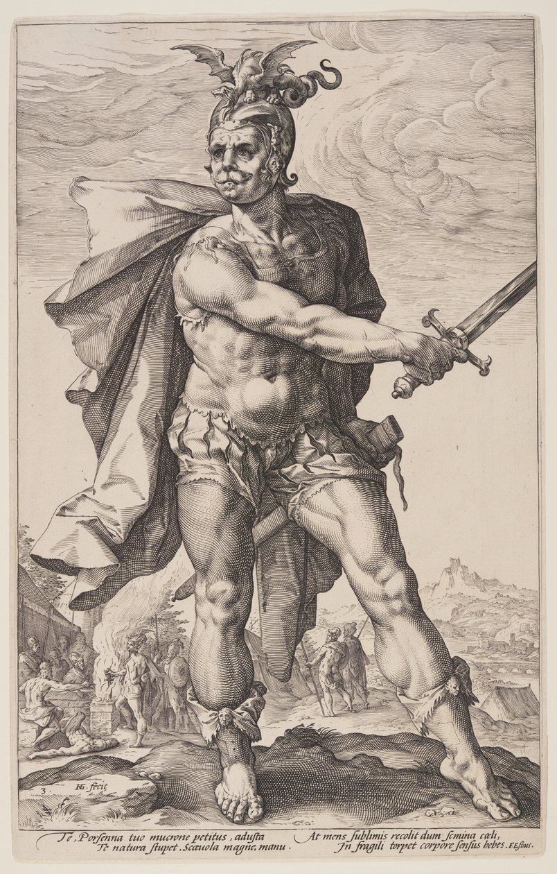 Mucius Scaevola, z knihy Římští hrdinové od Hendrick Goltzius