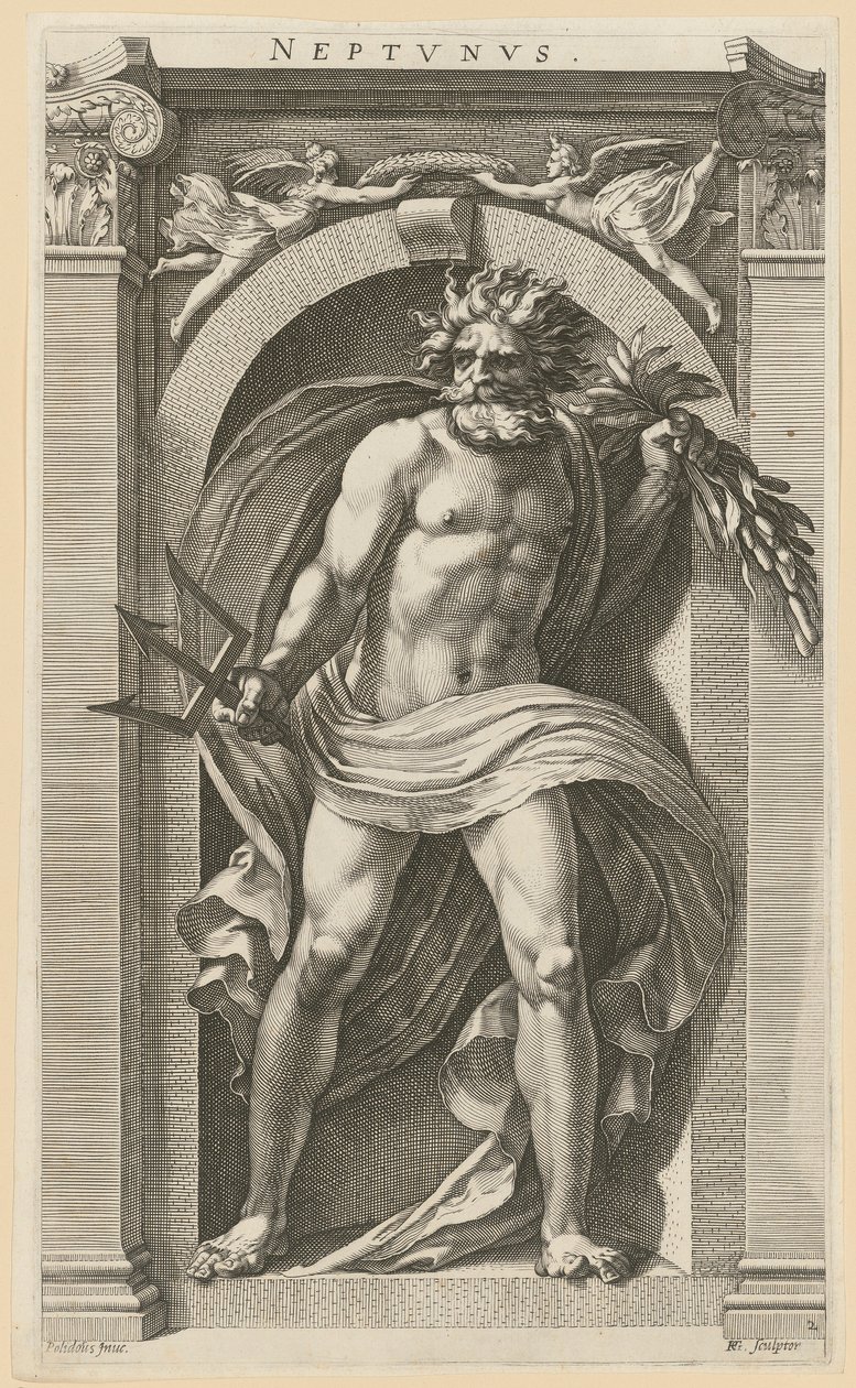 Neptun, list č. 2 ze série „Osm antických božstev“ od Hendrick Goltzius