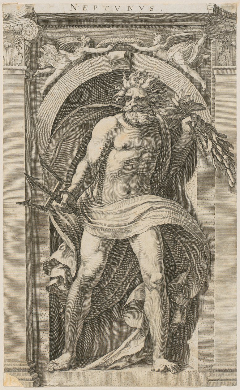 Neptun, list č. 2 ze série „Osm antických božstev“ od Hendrick Goltzius