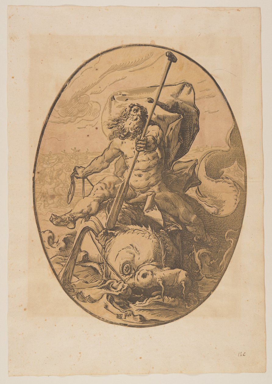Oceanus, z knihy Božstva od Hendrick Goltzius