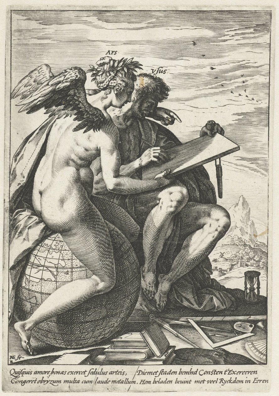 Cvičení a umění (Ars/Usus) Odměna za práci, píli, praxi a umění (název série) od Hendrick Goltzius