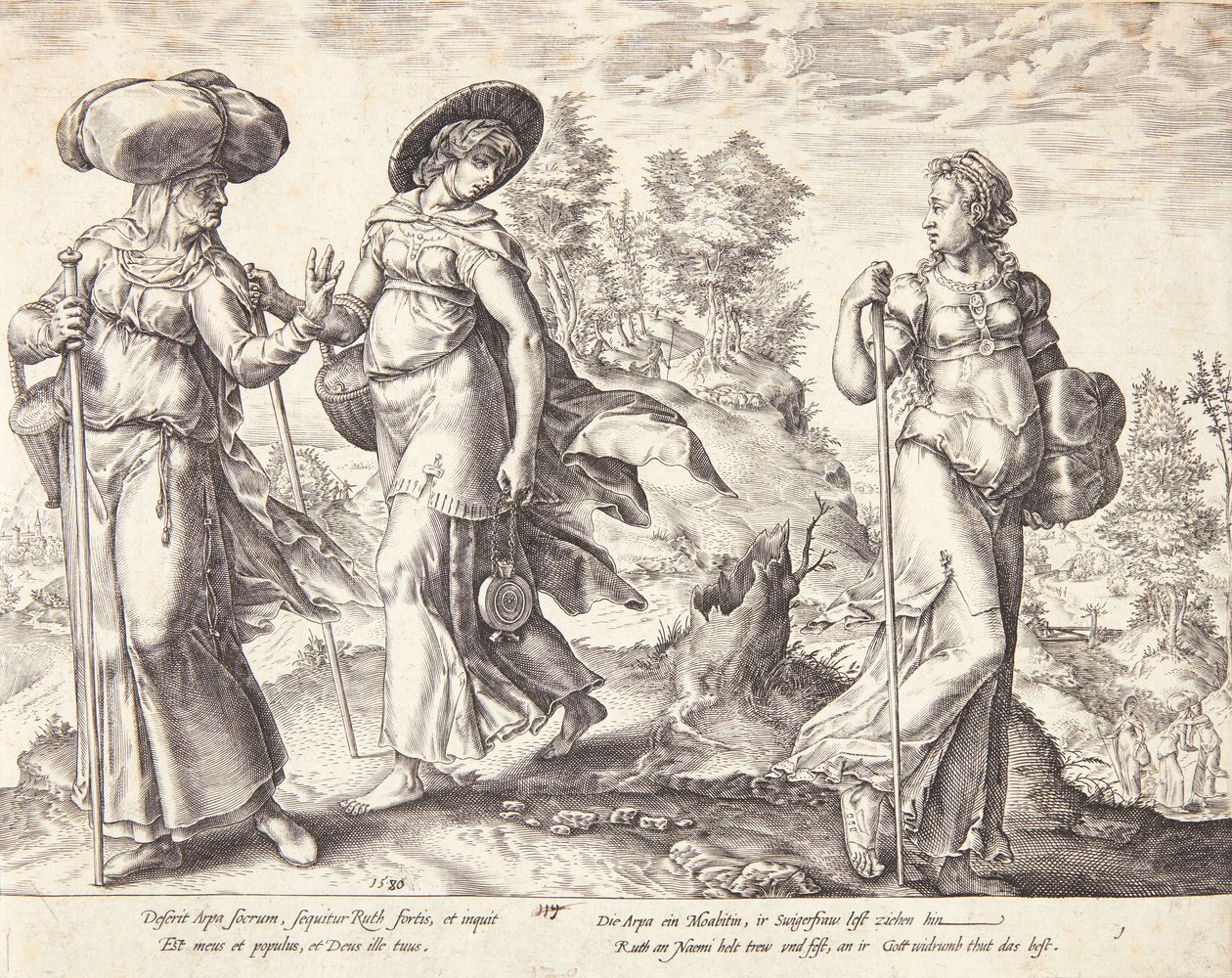 Orpa opouští Rút a Noemi od Hendrick Goltzius