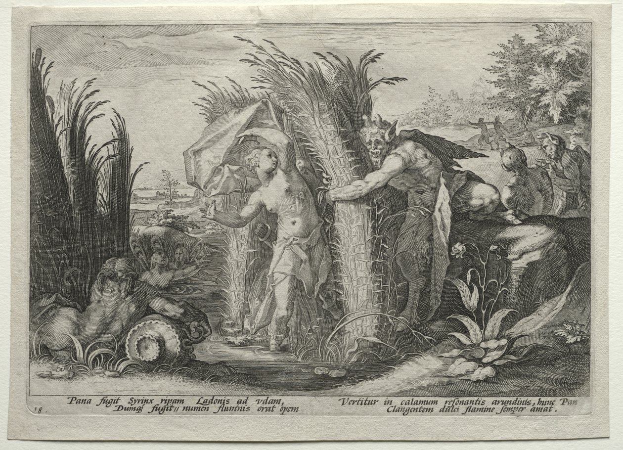 Pan pronásleduje Syrinx od Hendrick Goltzius