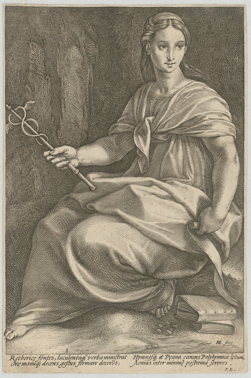 Polyhymnia, list 8 ze série „Devět múz“ od Hendrick Goltzius