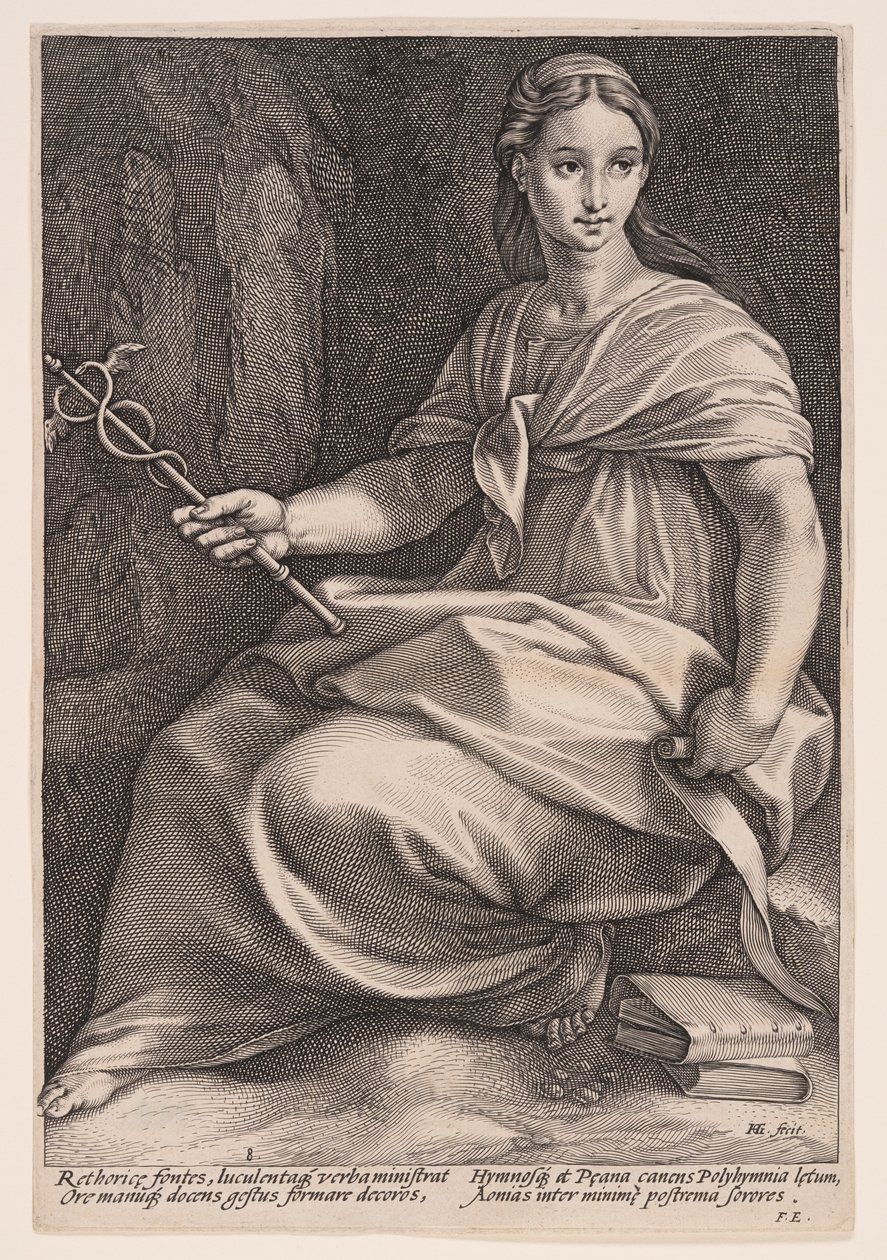 Polyhymnia, múza sborové poezie, z knihy Devět múz od Hendrick Goltzius