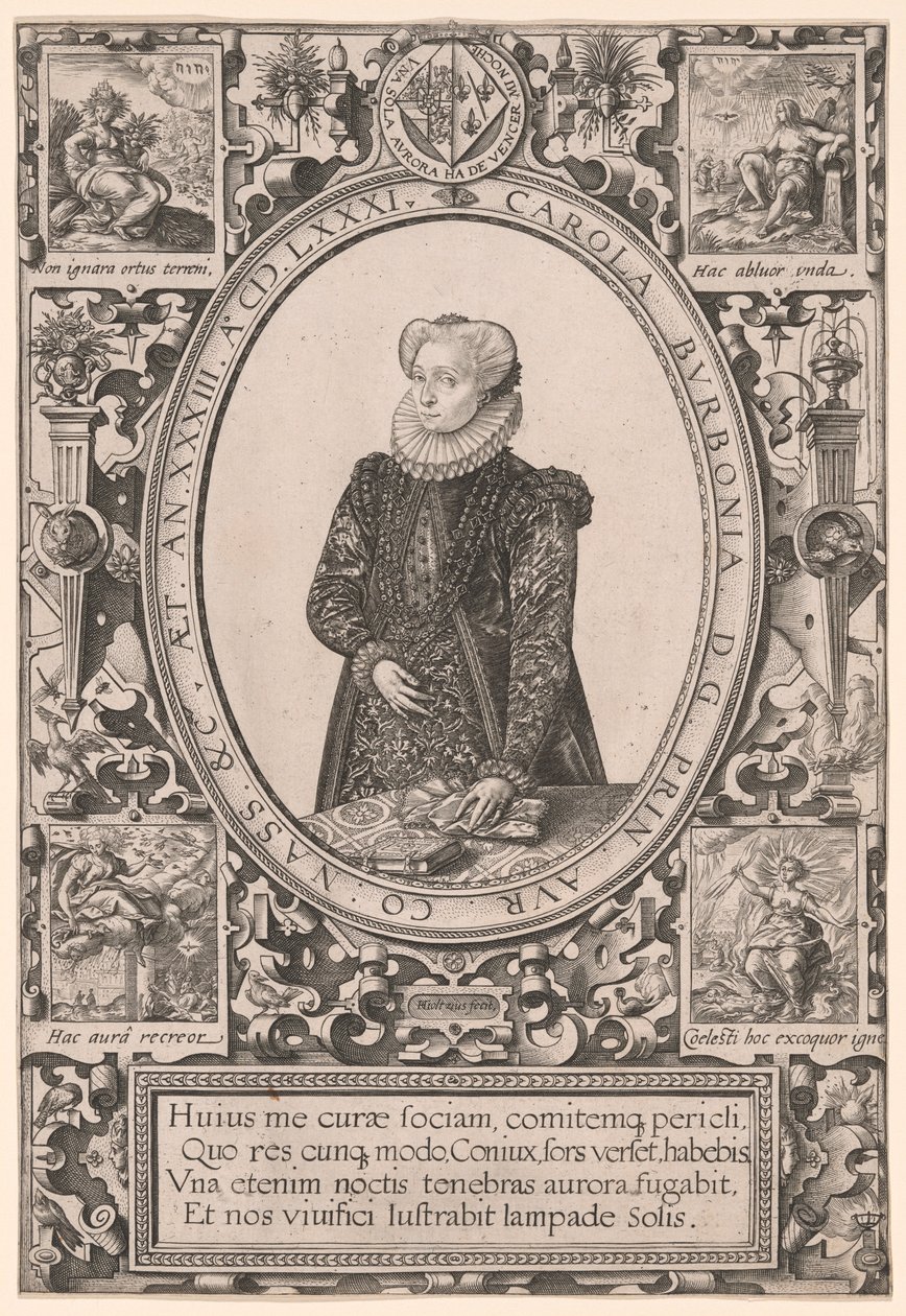 Portrét Charlotte de Bourbonové od Hendrick Goltzius