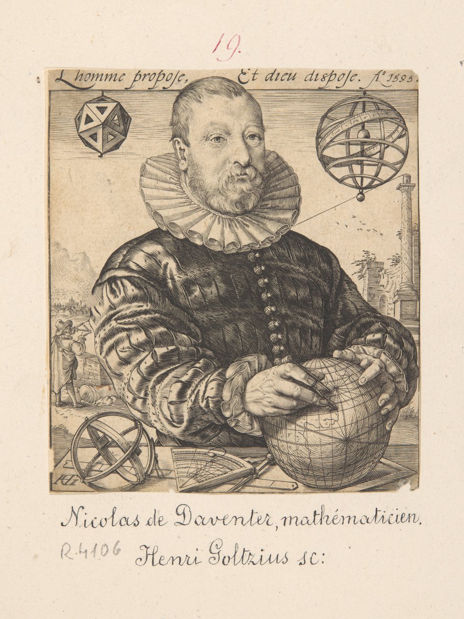 Portrét Nicolausa Petriho Daventriensise, vlastně Claese Pietersze van Deventer, kolem 1540-1602 - matematik a astronom od Hendrick Goltzius