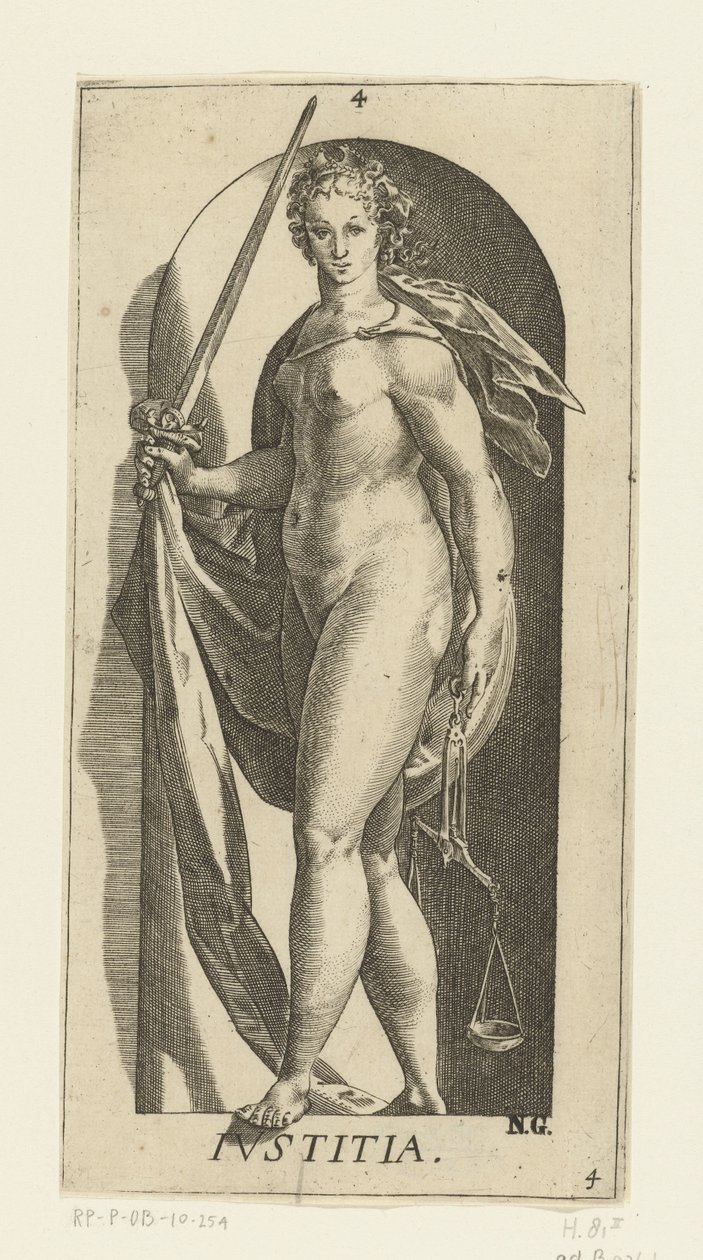 Spravedlnost Iustitia (název na objektu) Sedm ctností (název série) od Hendrick Goltzius