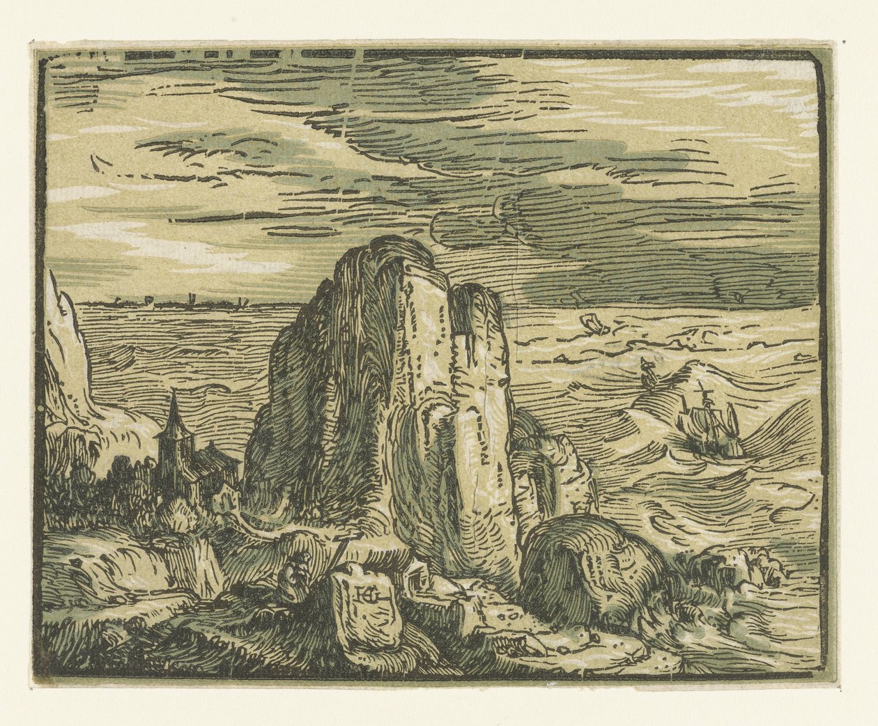 Skála na pobřeží Čtyři malé krajiny (název série) od Hendrick Goltzius