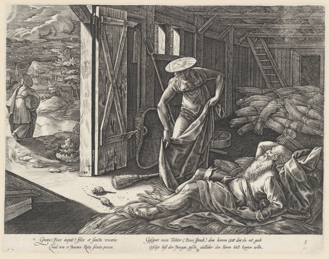 Ruth a Boaz v sýpce Historie Ruth (název série) od Hendrick Goltzius