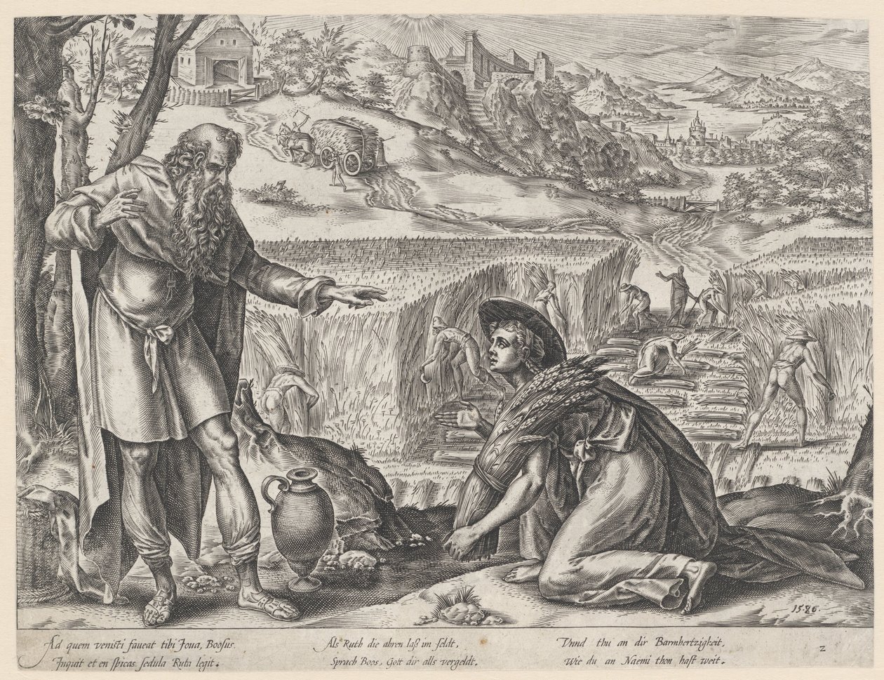 Ruth sbírá na Boazově poli Historie Ruth (název série) od Hendrick Goltzius