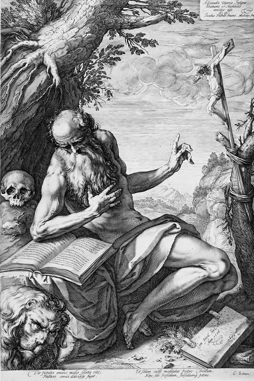 Svatý Jeroným na poušti od Hendrick Goltzius