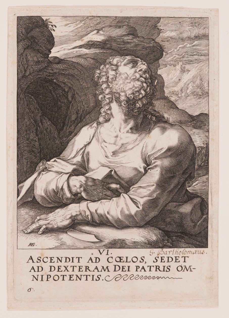 Svatý Bartoloměj z knihy Kristus, apoštolové a svatý Pavel s vyznáním víry od Hendrick Goltzius