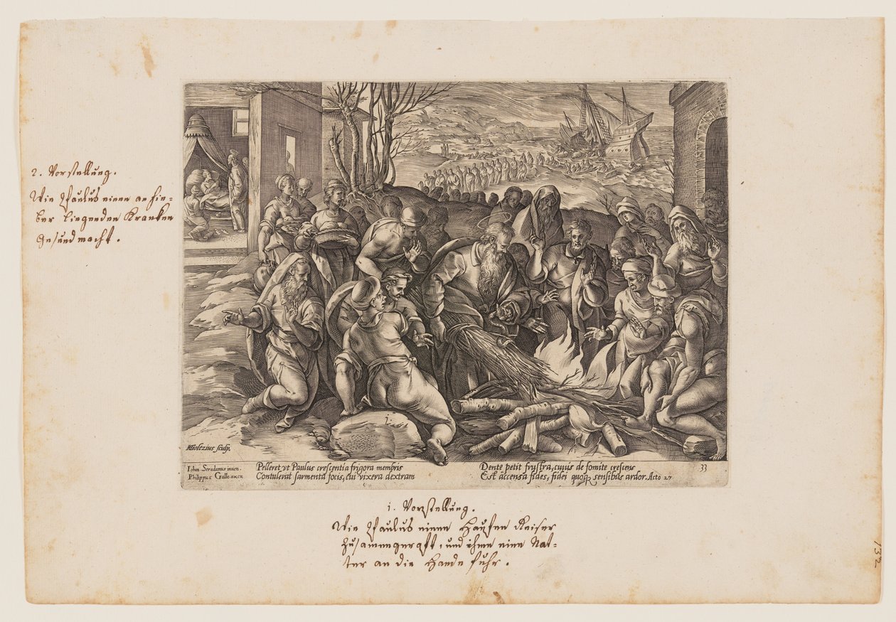 Svatý Pavel uštknutý zmijí, ze Skutků apoštolů (Acta Apostolorum) od Hendrick Goltzius