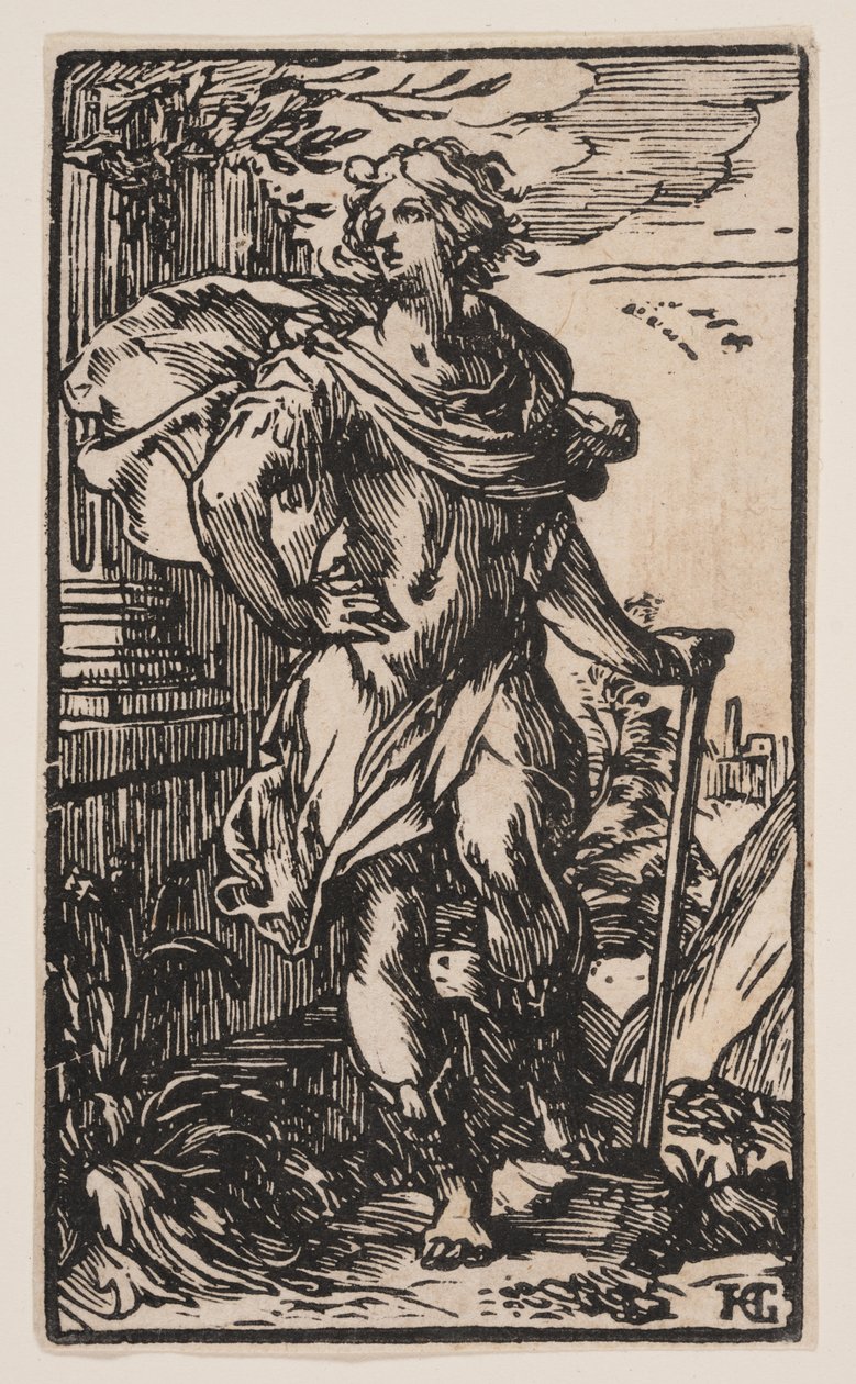 Stojící mladý muž s holí od Hendrick Goltzius