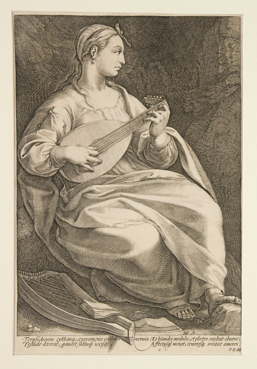 Terpsichoré, list 5 ze série Devět múz od Hendrick Goltzius