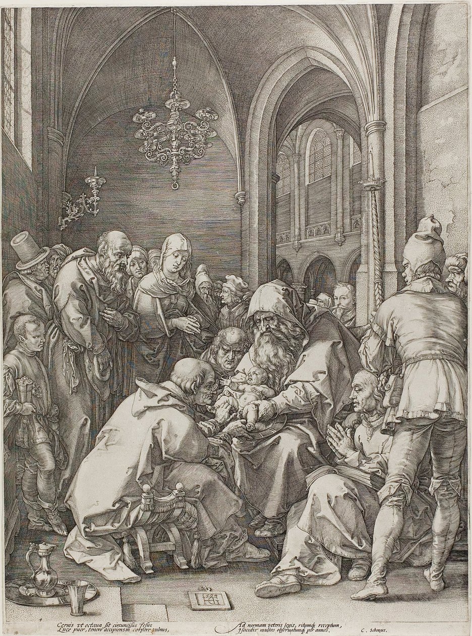 Obřízka, deska čtyři z Narození a raného života Krista od Hendrick Goltzius