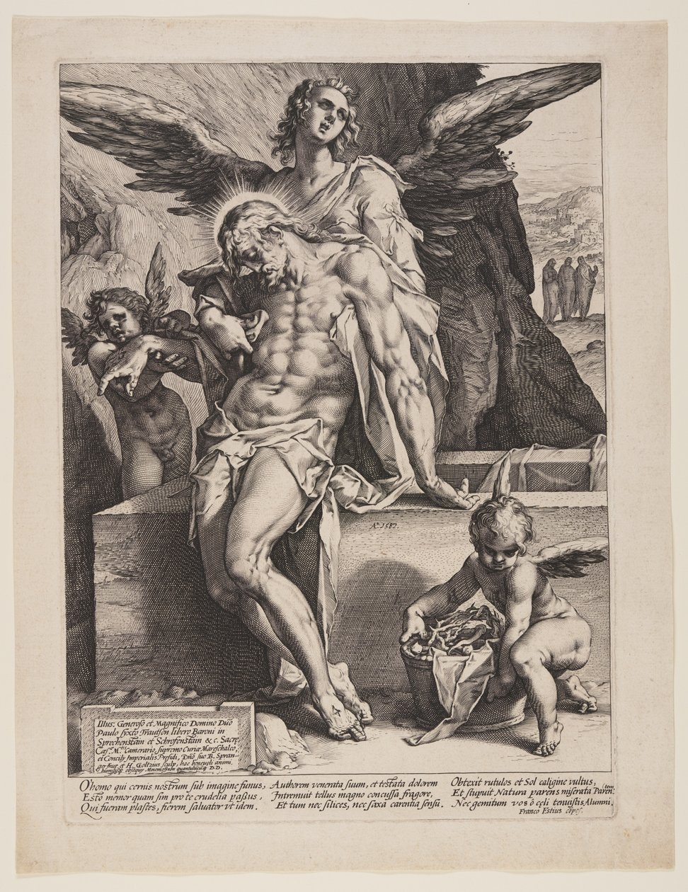 Mrtvý Spasitel podporovaný andělem od Hendrick Goltzius