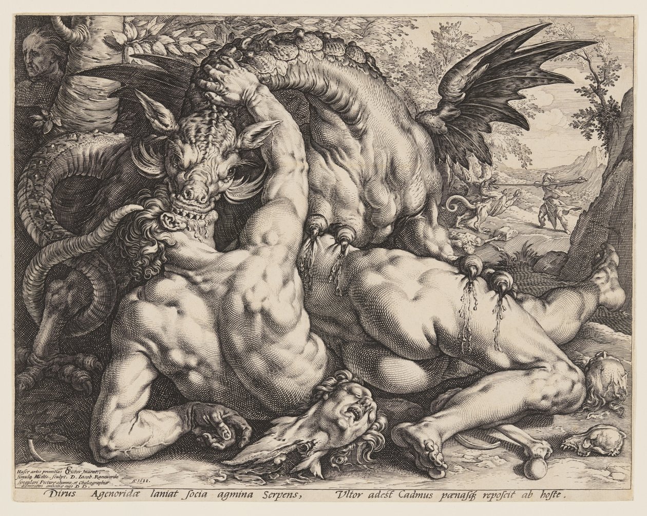 Drak požírající Kadmovy společníky od Hendrick Goltzius
