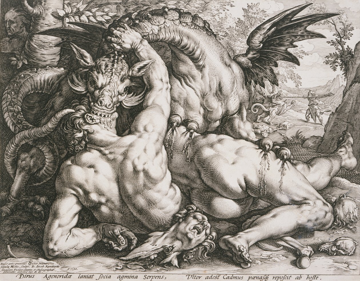 Drak požírající Kadmovy druhy od Hendrick Goltzius