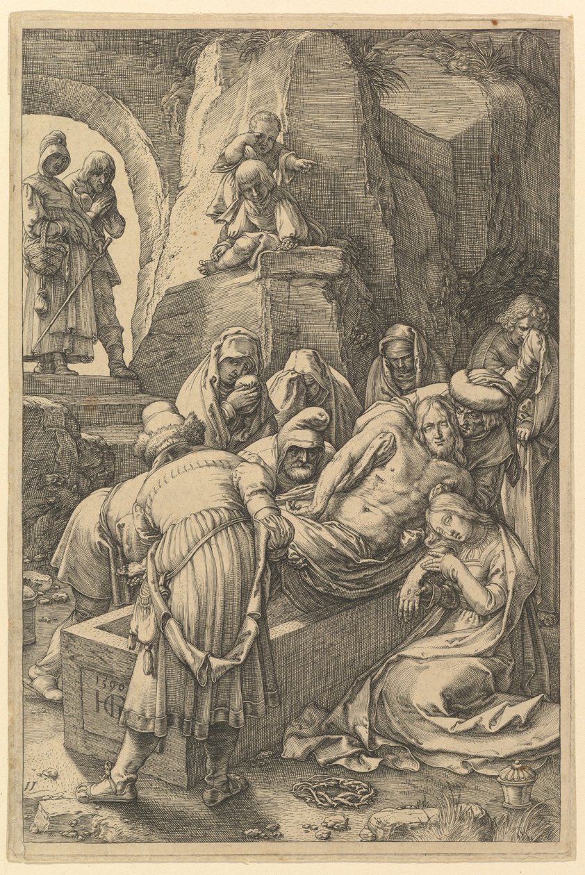 Uložení do hrobu, z „Utrpení Krista“ od Hendrick Goltzius